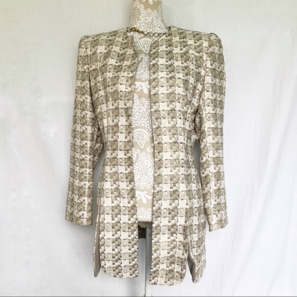 Vintage Jackets & Blazers - Travilla // Grey, White Tweed Long Aline Blazer 8